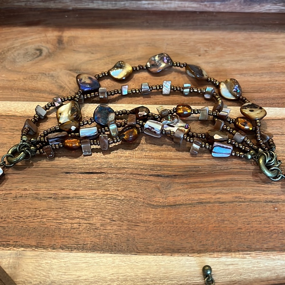 Anthropologie Bronze Beaded Stone Layered Necklace - Picture 5 of 5